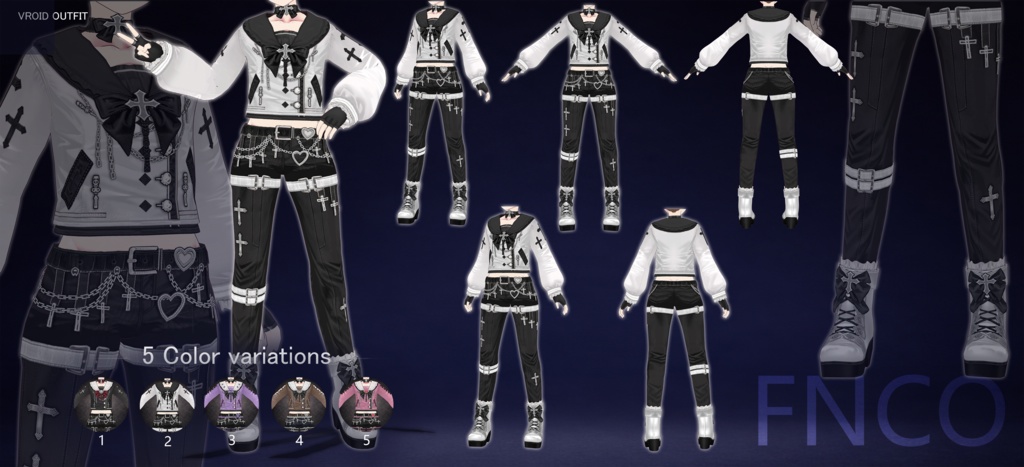 Vroid - 両性ゴシック服/职业服-5色/Gothic clothing for both genders