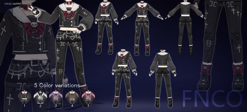 Vroid - 両性ゴシック服/职业服-5色/Gothic clothing for both genders