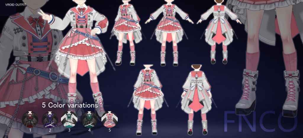 Vroid - 緋鎖の夜礼服/职业服-5色/Crimson Chain Nocturne