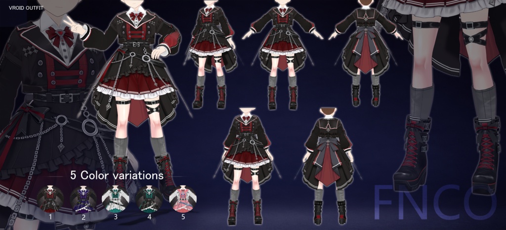 Vroid - 緋鎖の夜礼服/职业服-5色/Crimson Chain Nocturne