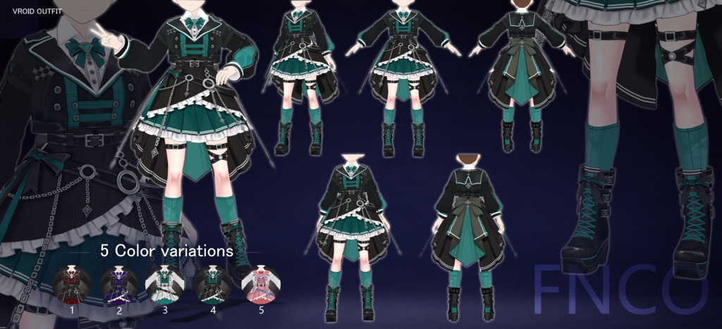 Vroid - 緋鎖の夜礼服/职业服-5色/Crimson Chain Nocturne