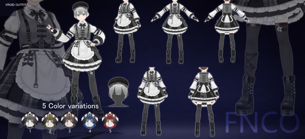 Vroid - ノワール・ニュースボーイメイド/职业服-5色/Noir Newsboy Maid