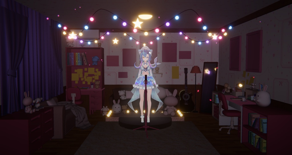 【Warudo】桜色の夢配信スタジオ - 夜 / Sakura Dream Studio|VTuber配信用 3Dルーム・背景セット(URP / Built-in 両対応)