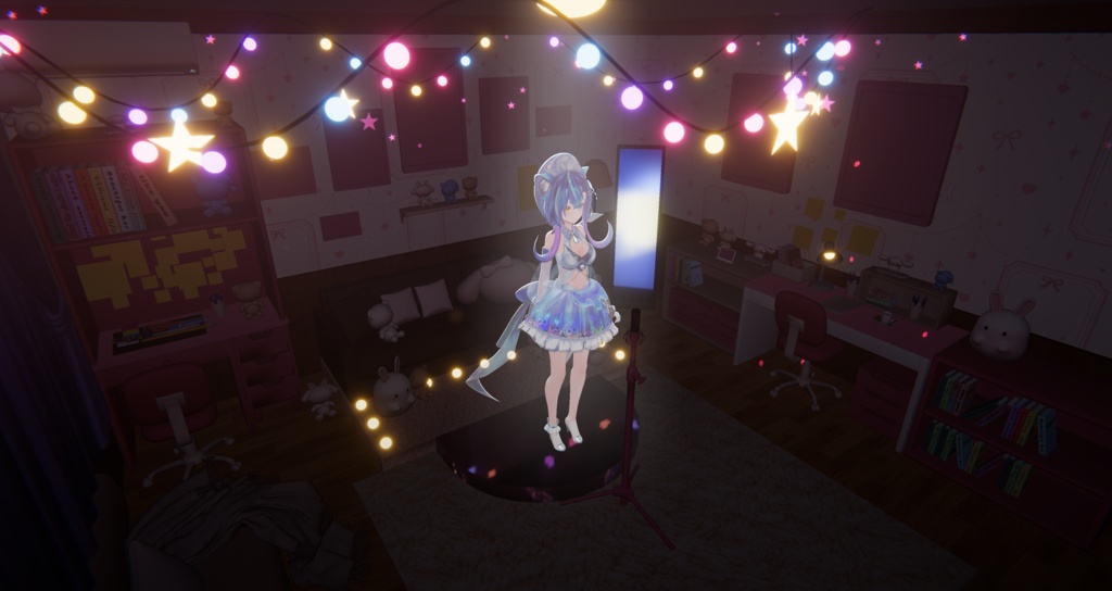 【Warudo】桜色の夢配信スタジオ - 夜 / Sakura Dream Studio|VTuber配信用 3Dルーム・背景セット(URP / Built-in 両対応)