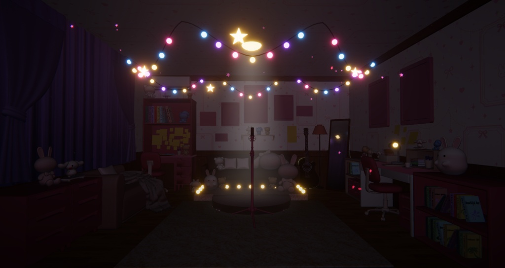 【Warudo】桜色の夢配信スタジオ - 夜 / Sakura Dream Studio|VTuber配信用 3Dルーム・背景セット(URP / Built-in 両対応)