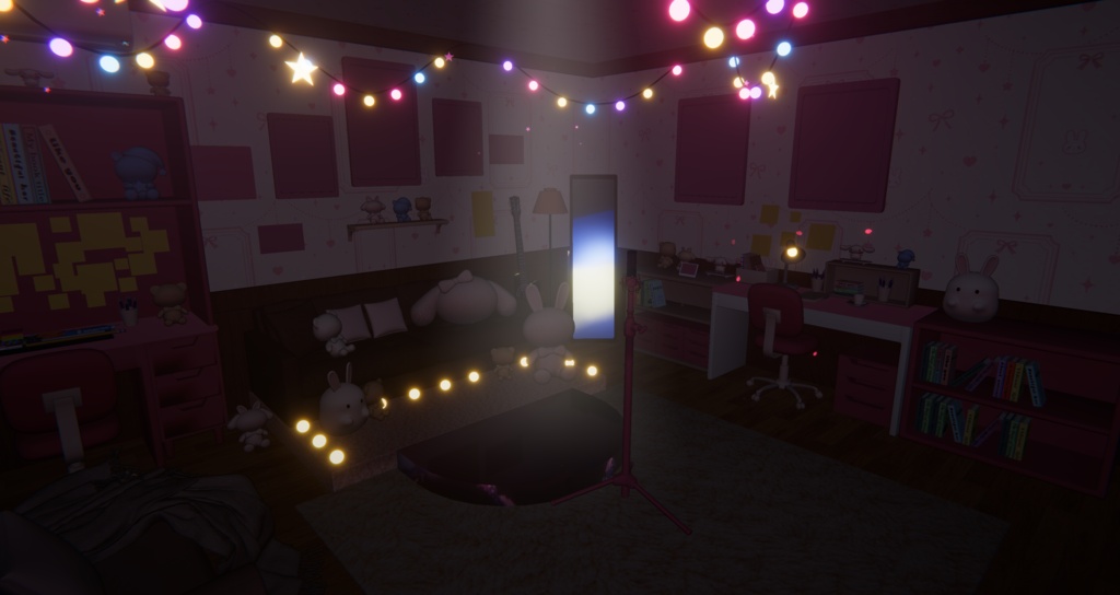 【Warudo】桜色の夢配信スタジオ - 夜 / Sakura Dream Studio|VTuber配信用 3Dルーム・背景セット(URP / Built-in 両対応)