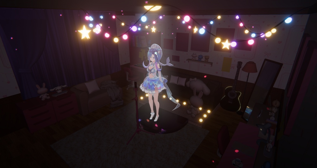 【Warudo】桜色の夢配信スタジオ - 夜 / Sakura Dream Studio|VTuber配信用 3Dルーム・背景セット(URP / Built-in 両対応)