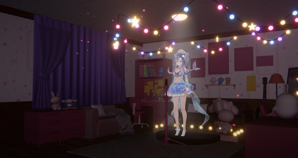 【Warudo】桜色の夢配信スタジオ - 夜 / Sakura Dream Studio|VTuber配信用 3Dルーム・背景セット(URP / Built-in 両対応)