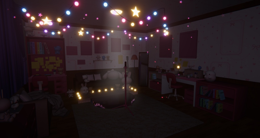 【Warudo】桜色の夢配信スタジオ - 夜 / Sakura Dream Studio|VTuber配信用 3Dルーム・背景セット(URP / Built-in 両対応)