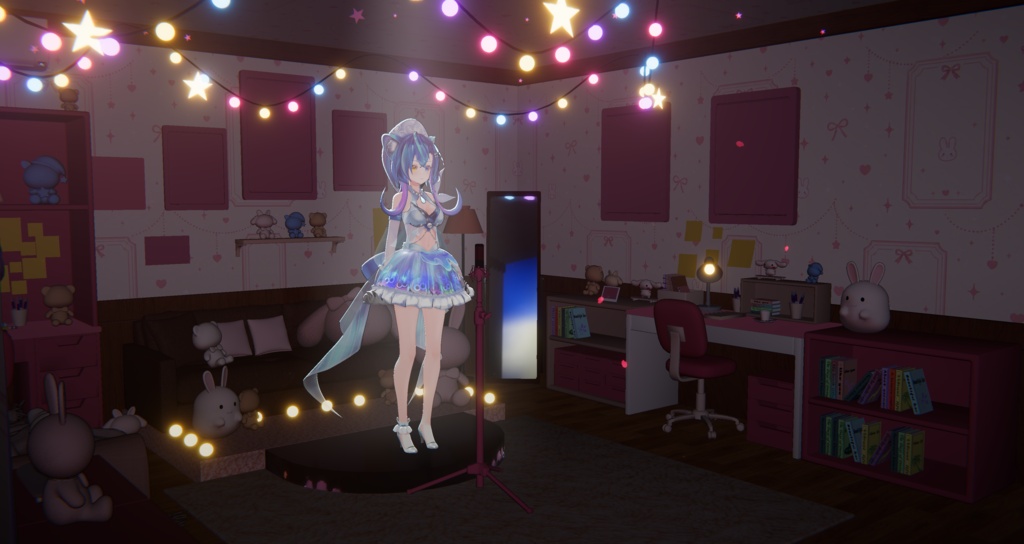 【Warudo】桜色の夢配信スタジオ - 夜 / Sakura Dream Studio|VTuber配信用 3Dルーム・背景セット(URP / Built-in 両対応)