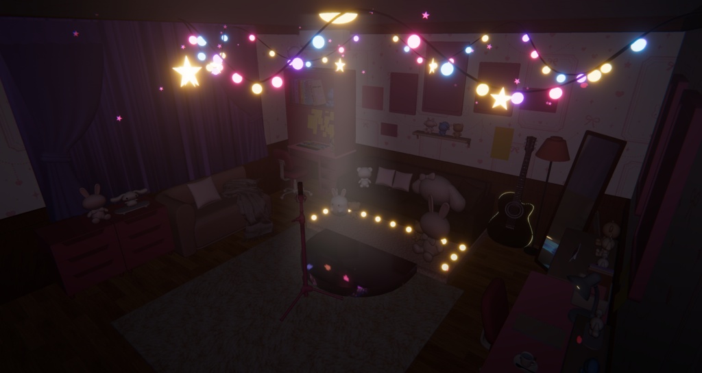 【Warudo】桜色の夢配信スタジオ - 夜 / Sakura Dream Studio|VTuber配信用 3Dルーム・背景セット(URP / Built-in 両対応)