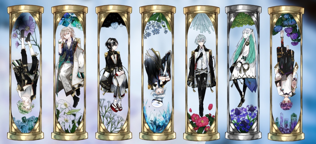 【非公式】宝石と花のガラス管ハーバリウムアクリルスタンド