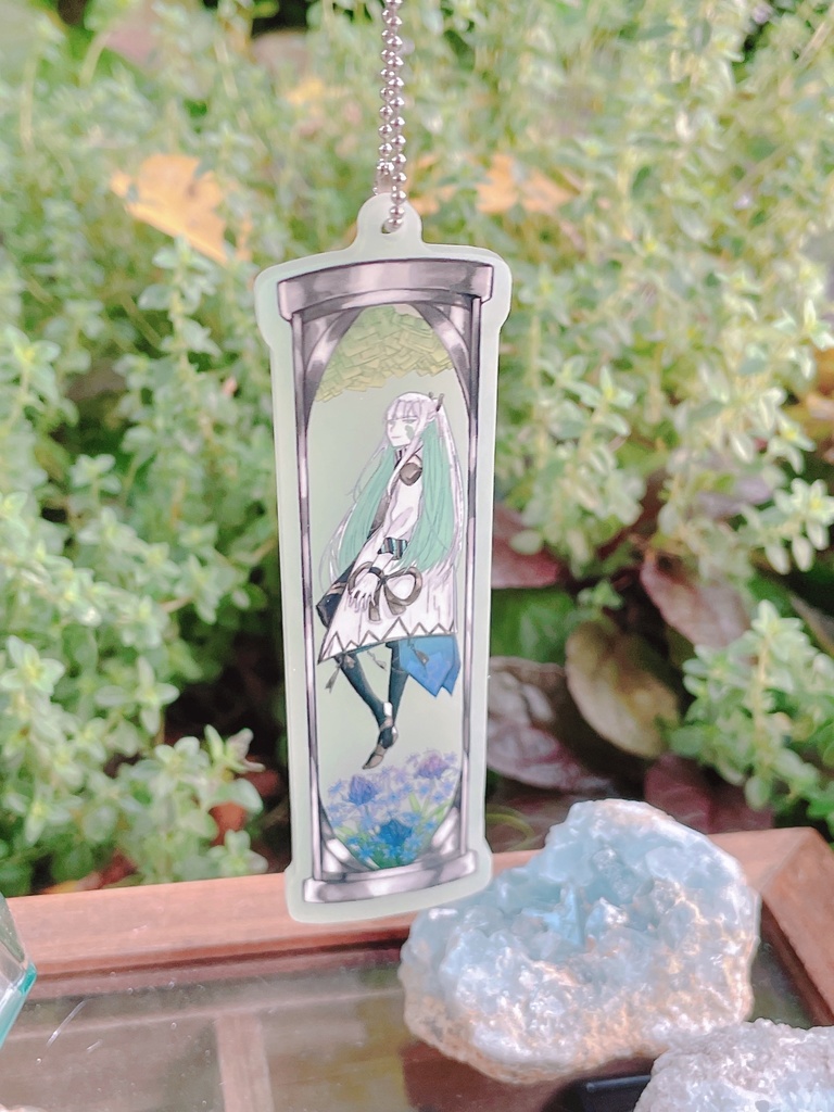 【非公式】宝石と花のガラス管ハーバリウムアクリルキーホルダー蓄光
