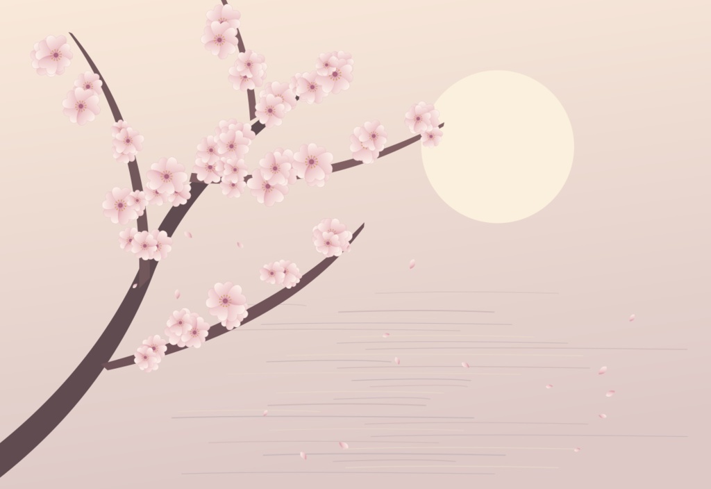 春・水辺へ伸びる桜｜編集できるSVG背景 1点