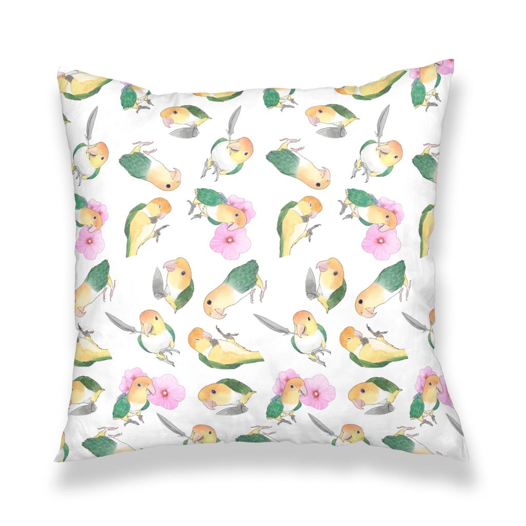 たっぷりシロハラインコちゃんクッションカバー【まめるりはことり】