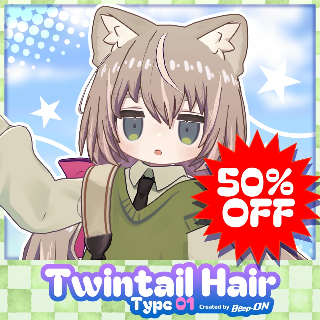 🎊50%OFFセール🎊【3D髪型：複数アバター対応】Twintail Hair Type 01