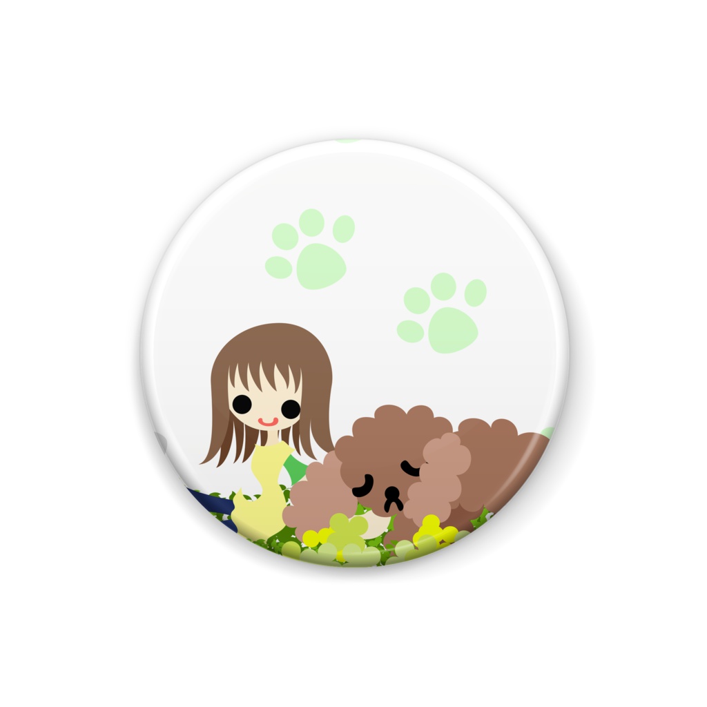 女の子と子犬の缶バッジ