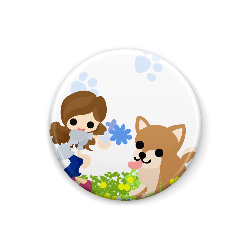 女の子と子犬の缶バッジ