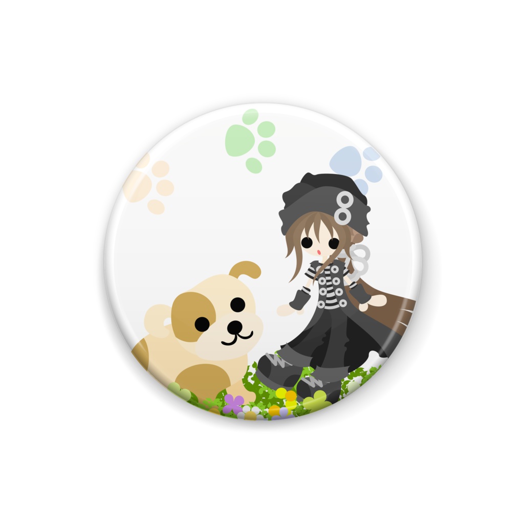 女の子と子犬の缶バッジ