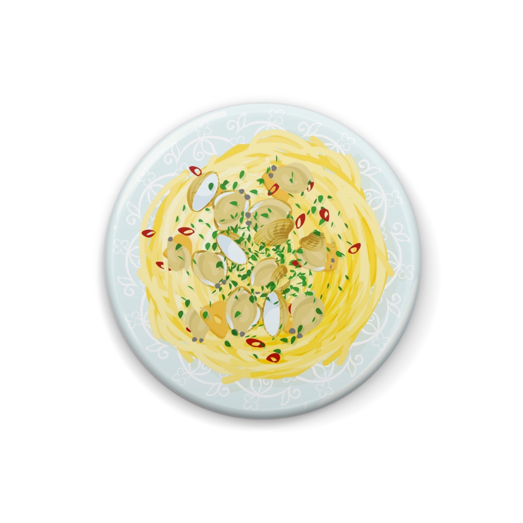 ボンゴレビアンコのパスタの缶バッジ