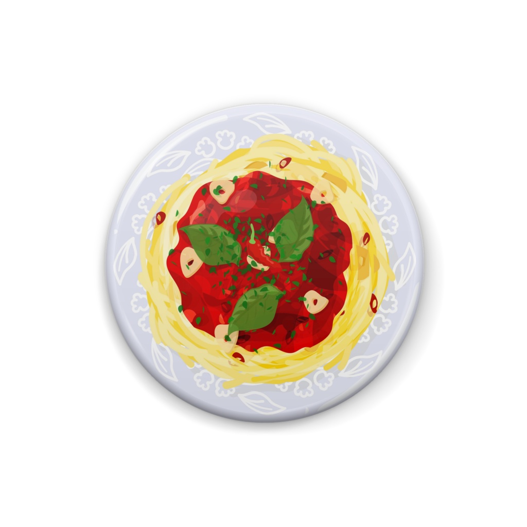 バジルとトマトのピリ辛パスタの缶バッジ