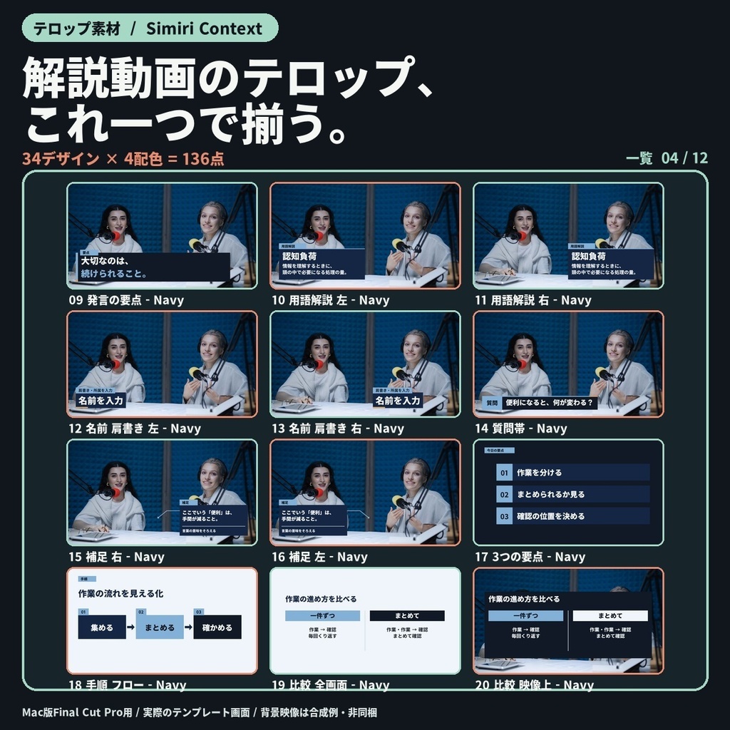 【Final Cut Pro】解説・対談テロップ+資料・図解 34デザイン/全136点|Simiri Context