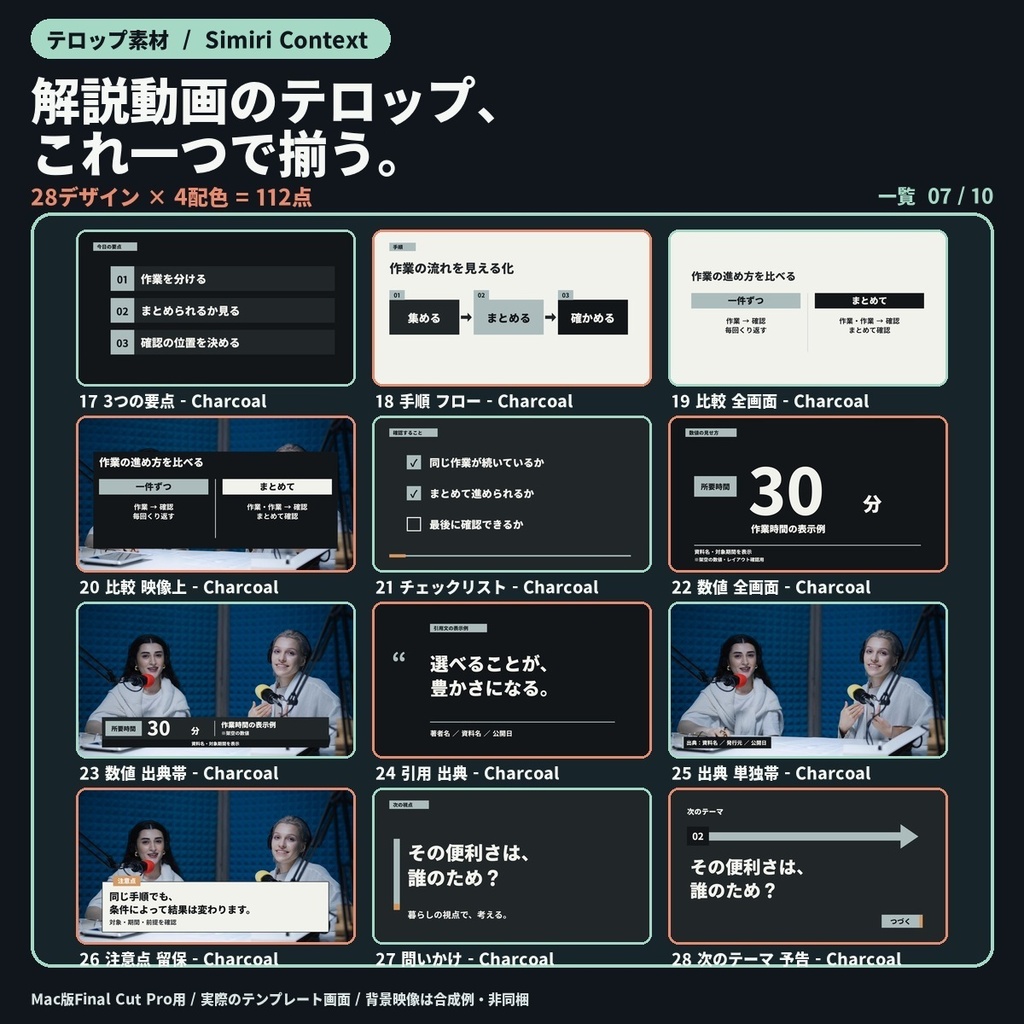 【Final Cut Pro】解説・対談テロップ+資料・図解 34デザイン/全136点|Simiri Context