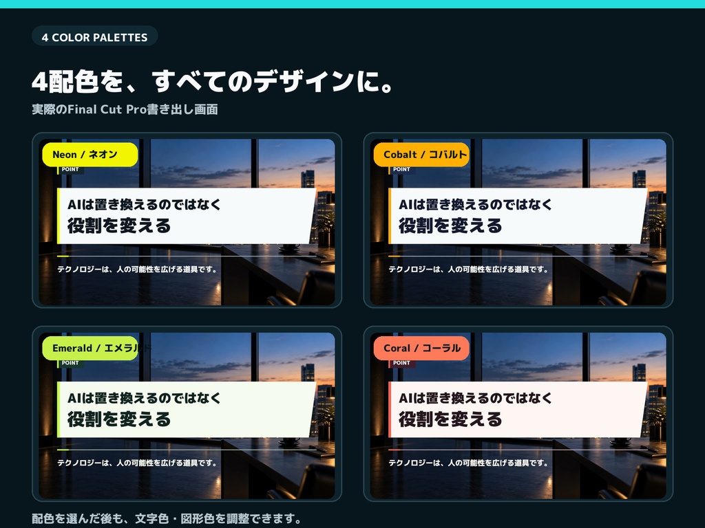 【Final Cut Pro】解説動画の全画面テロップ 10デザイン+アイコン18図柄/全64点|Simiri Insight