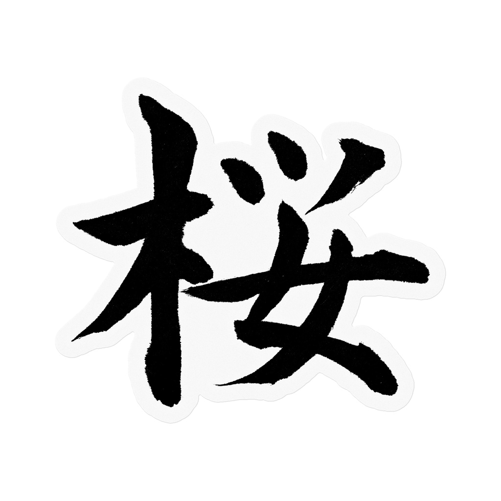【書道家の肉筆】桜（さくら）楷書 筆文字ステッカー 10cm クリア｜Cherry Blossom