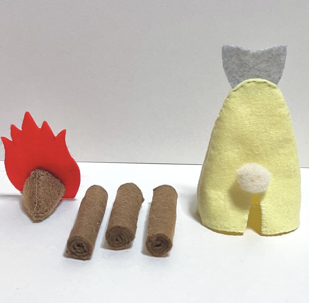 【とらさぶろうフェルト人形】焚き火&アジフライ帽子セット