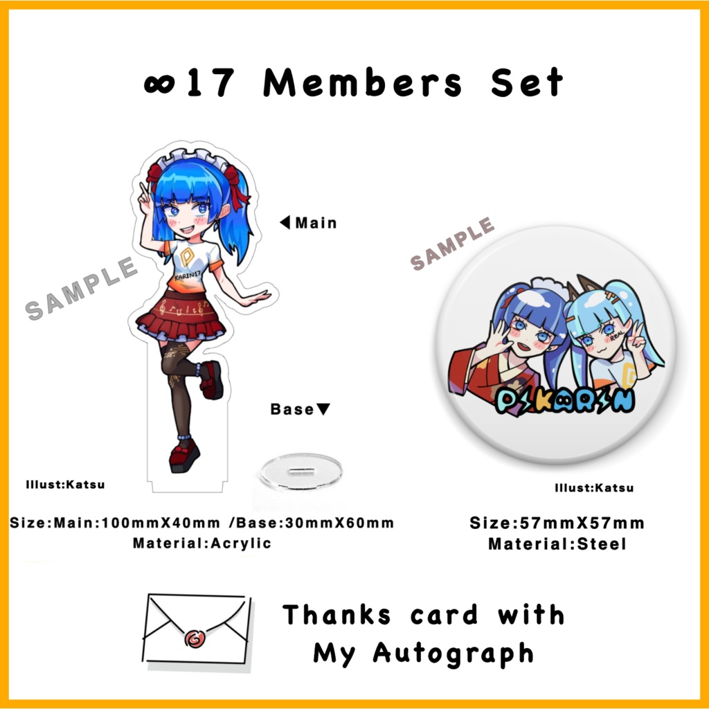 Set of Acrylic stand,Badge and Thanks card with my Autograph
