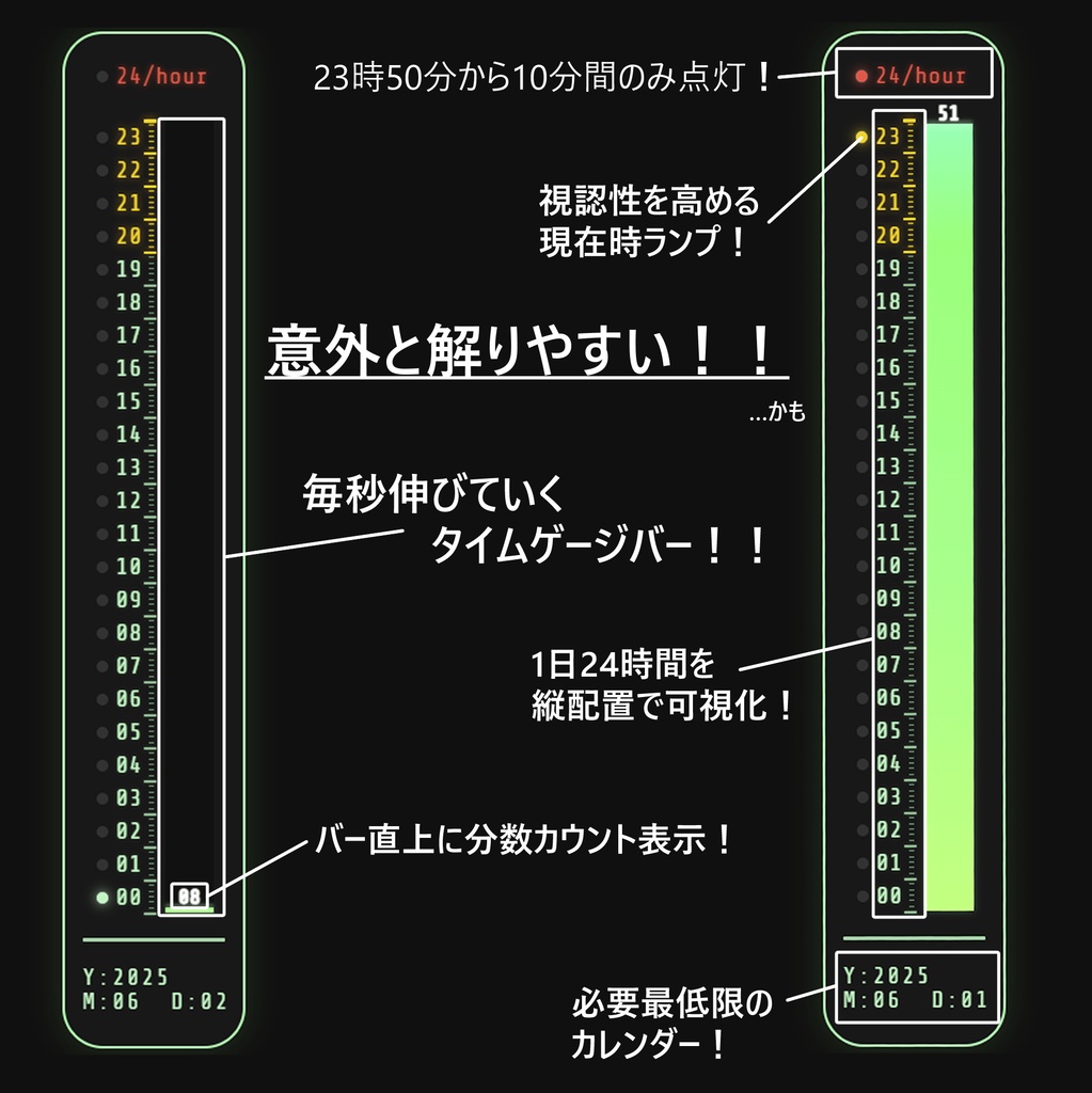 【OBS】タイムゲージインジケータHTML縦型視覚時計【ブラウザ】