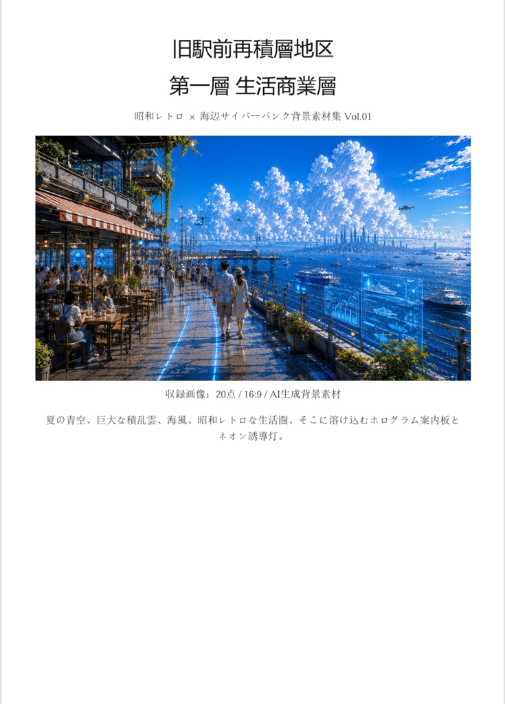 Nostalgic Rain - 昭和レトロ×海辺サイバーパンク 背景素材集 Vol.01