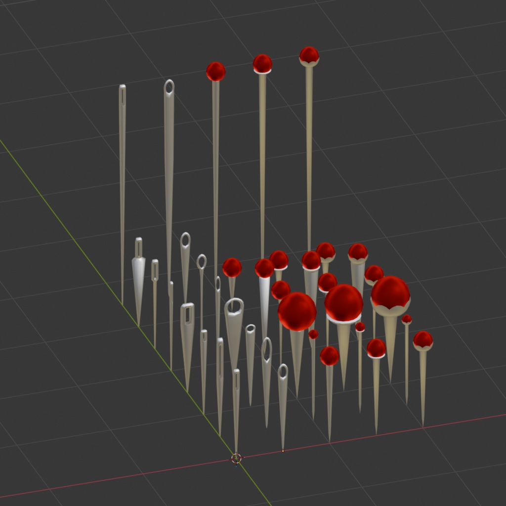裁縫針５種類 FBX シェイプキーで調整 sewing needle 
