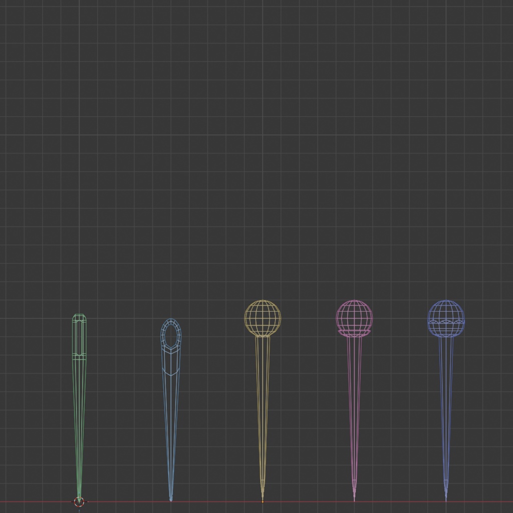 裁縫針5種類 FBX シェイプキーで調整 sewing needle