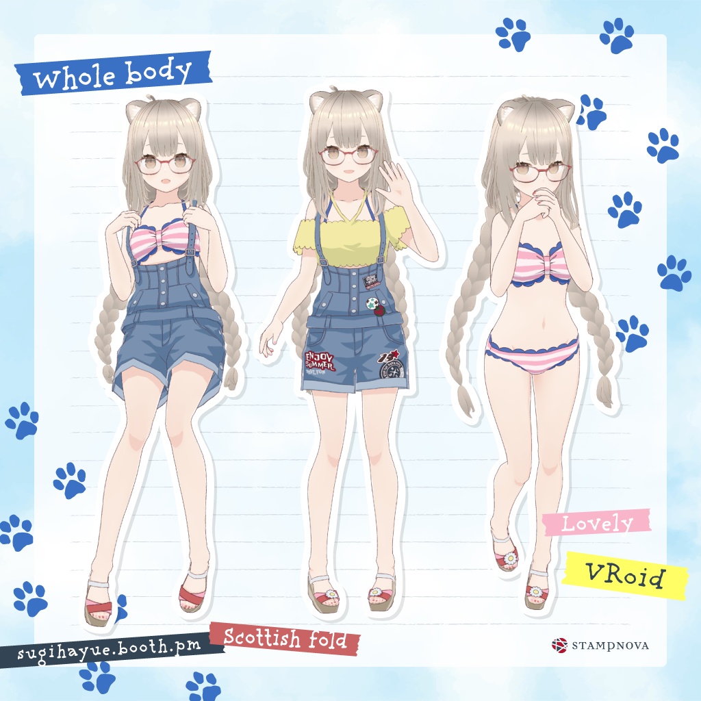 VRoid Studio向け「オーバーオール 3WAYセット」(サマーエディション)