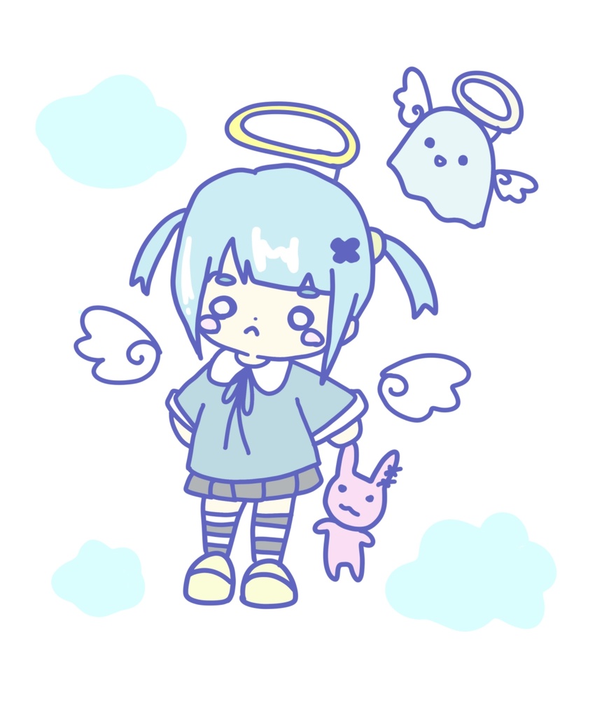 居場所をさがす水色天使ちゃんシール