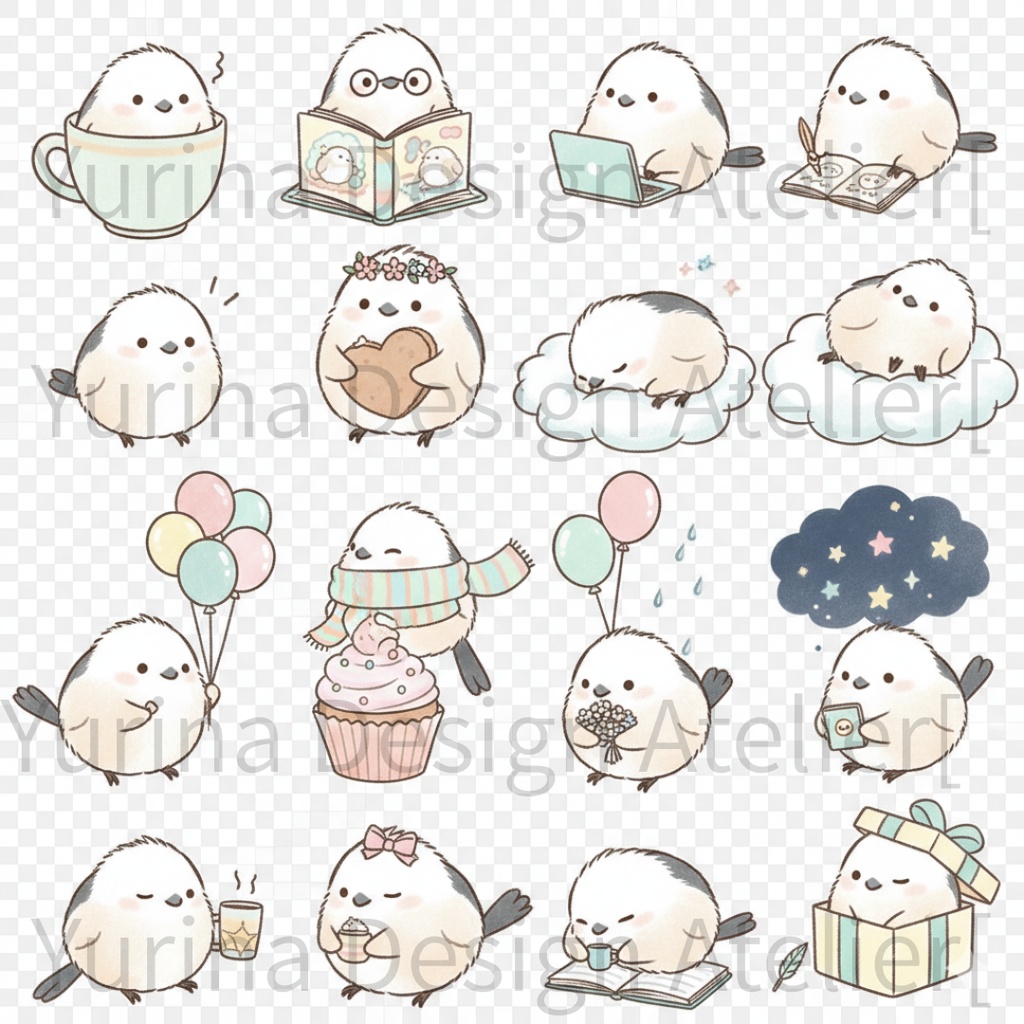 ふんわり癒しの「シマエナガ」デジタルステッカーセット(25ピース)