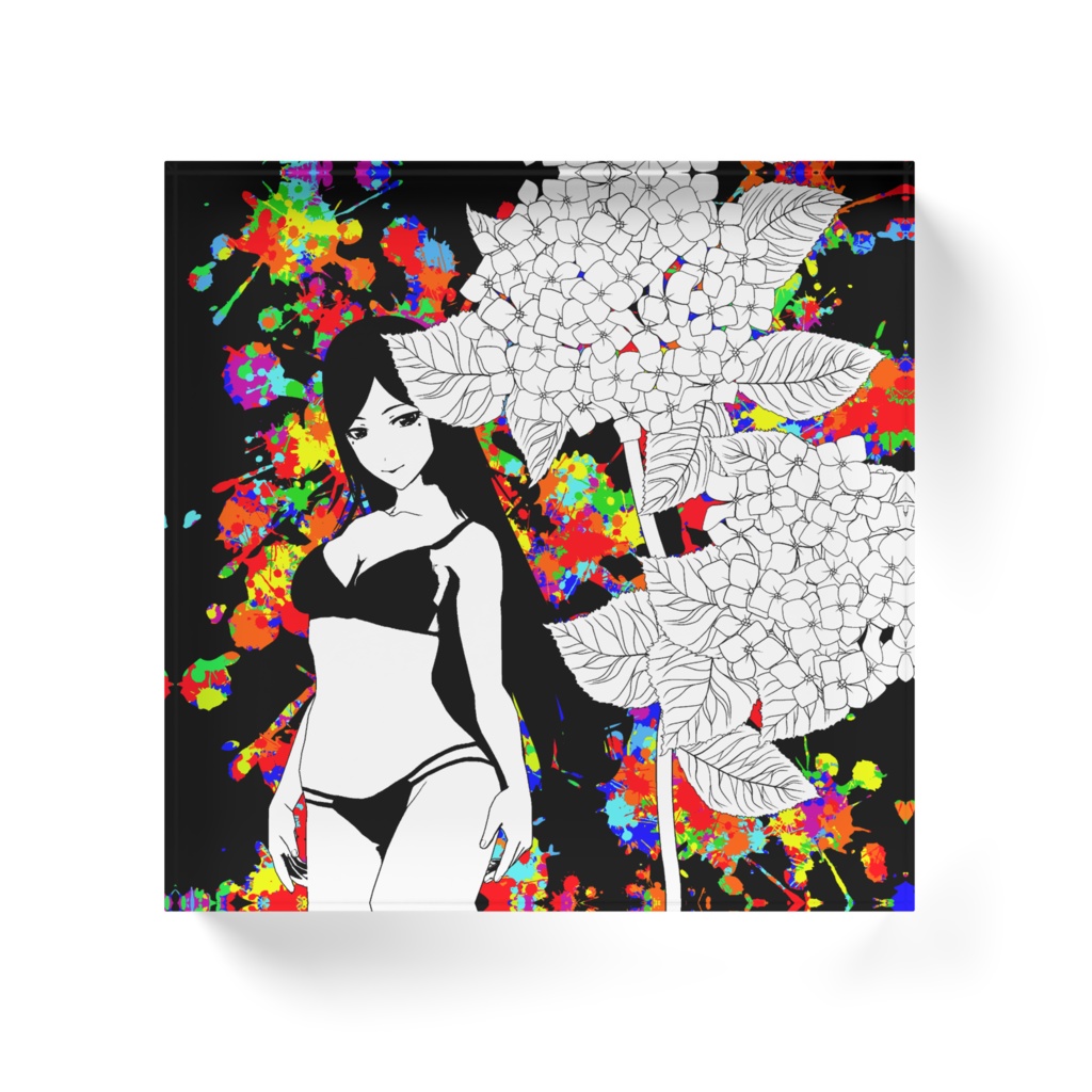 【アクリルブロック】紫陽花と黒下着の女の子