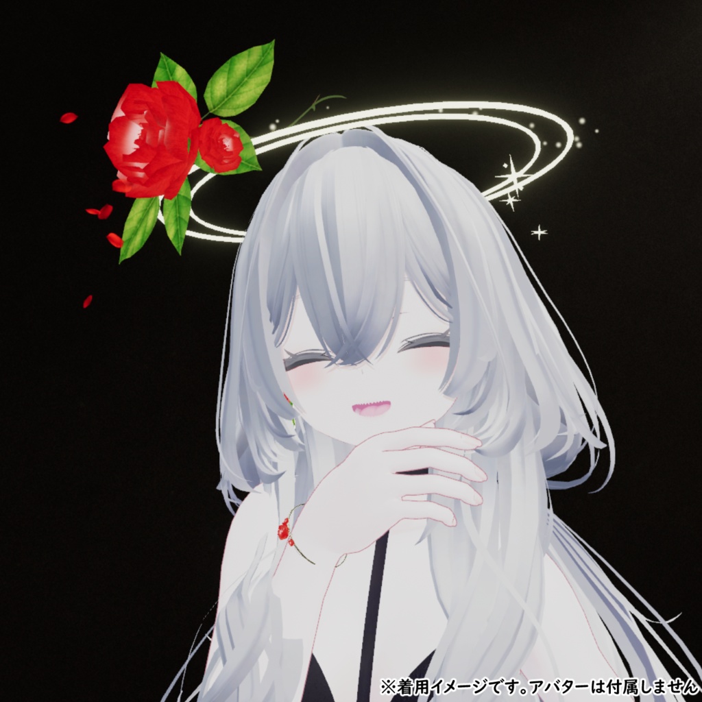 LumiCharmSet_Rose|薔薇ヘイロー&アクセサリーセット(花びらエフェクト・回転)【VRChat / PC】