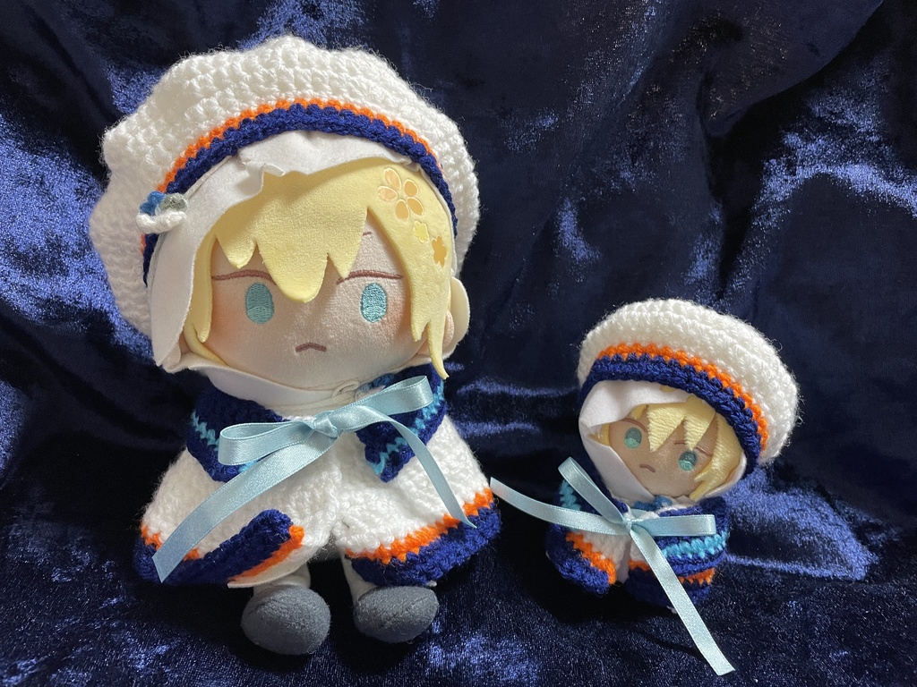 【展示用】20cm&12cmぬいお洋服セット(白紺橙＋水色)