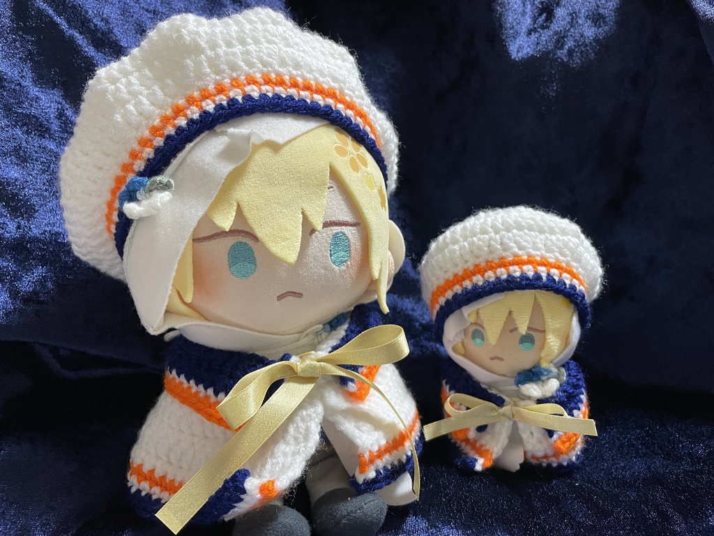 【展示用】20cm&12cmぬい お洋服セット(白橙紺)