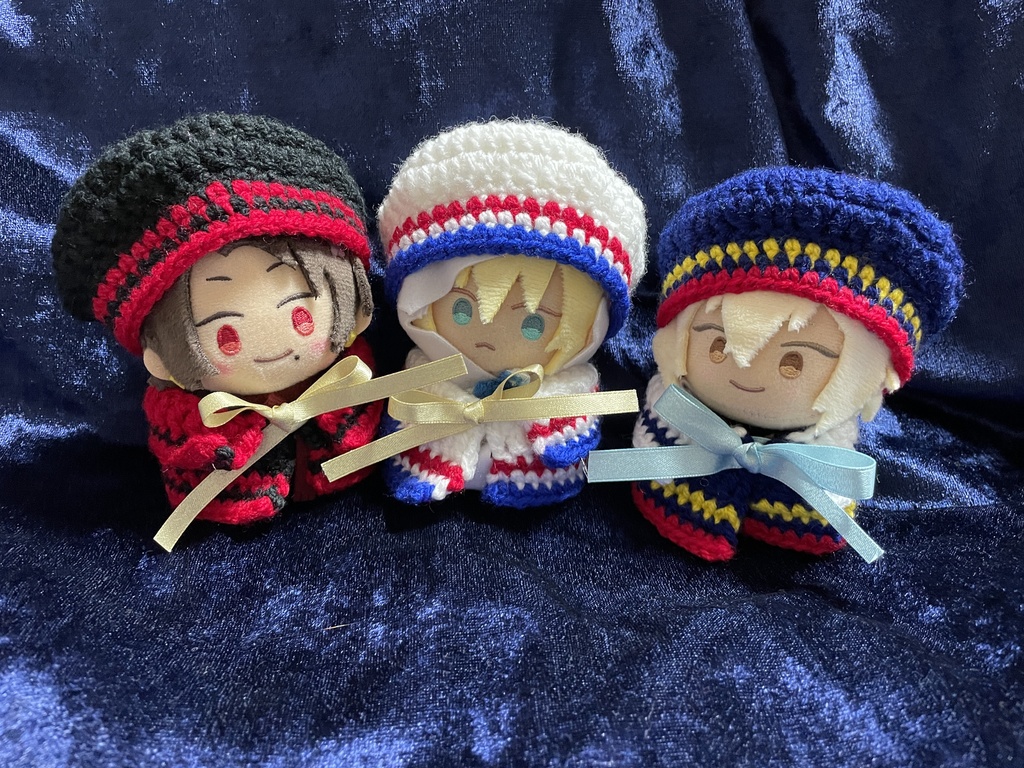 【展示用】12cmぬい お洋服セット(黒赤・白赤青・紺黄赤白)