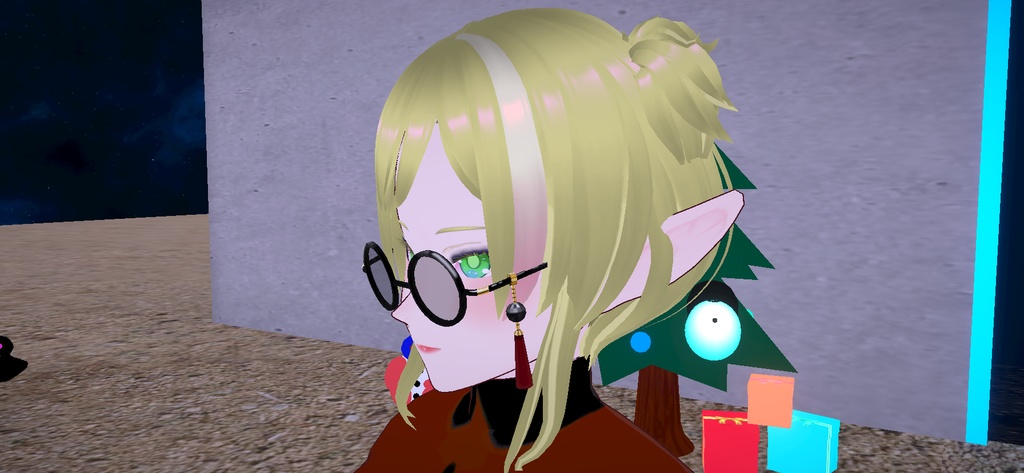 サングラス_黒縁_黒レンズ_飾り付き