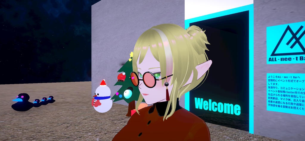 サングラス_黒縁_黒レンズ_飾り付き