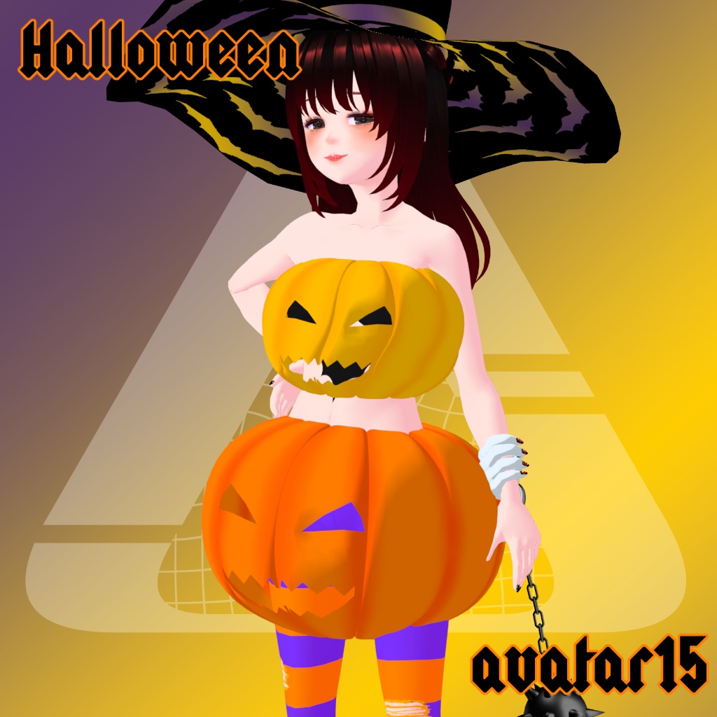 VRMアバター、アバター衣装(タイツ)、アバター用アクセサリー(魔女帽子)