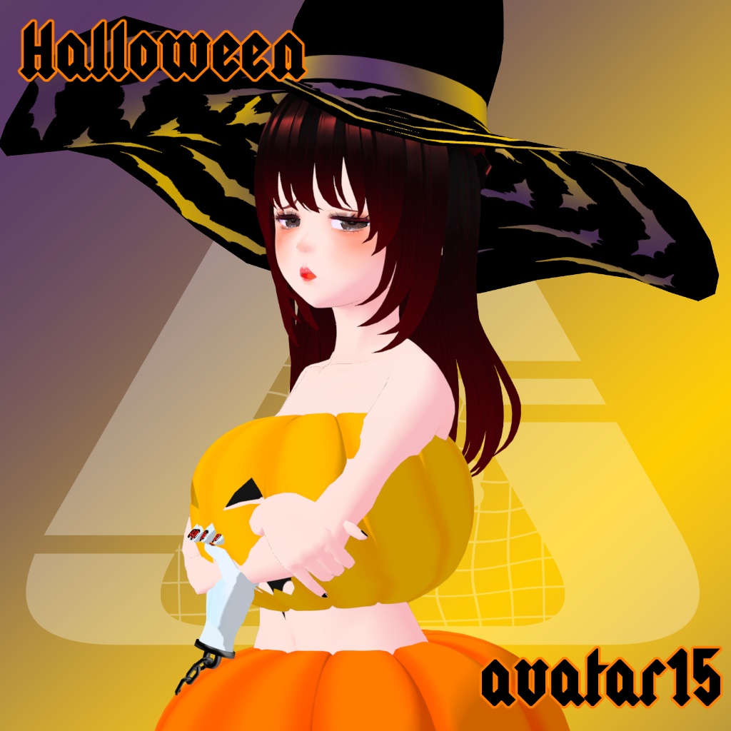 VRMアバター、アバター衣装(タイツ)、アバター用アクセサリー(魔女帽子)