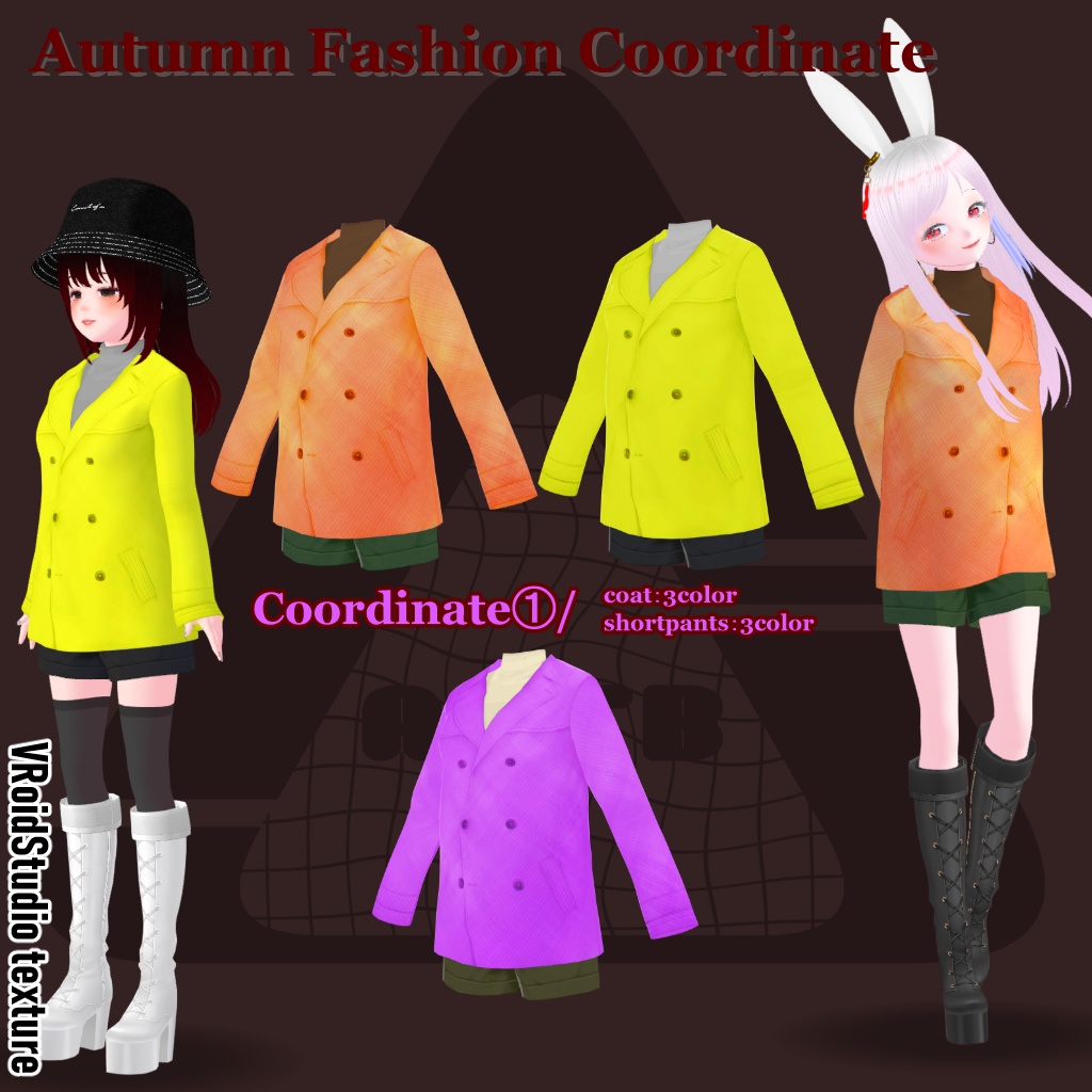 アバター衣装(コート、ニットセーター、ショートパンツ、スカート、ニーハイ)