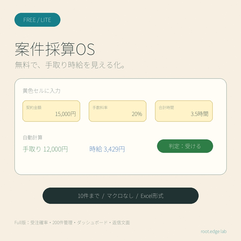 案件採算OS Lite｜手取り時給を確認する無料Excelテンプレート