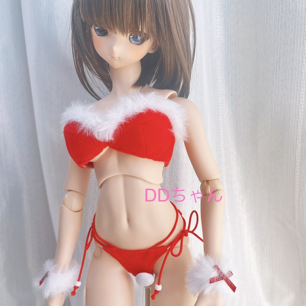 DD/dy用●ギンガムチェックのサンタ水着衣装●4点セット
